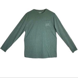 Vineyard Vines Green & White Vintage Whale Graphic Long Sleeve Pocket Tee Shirt